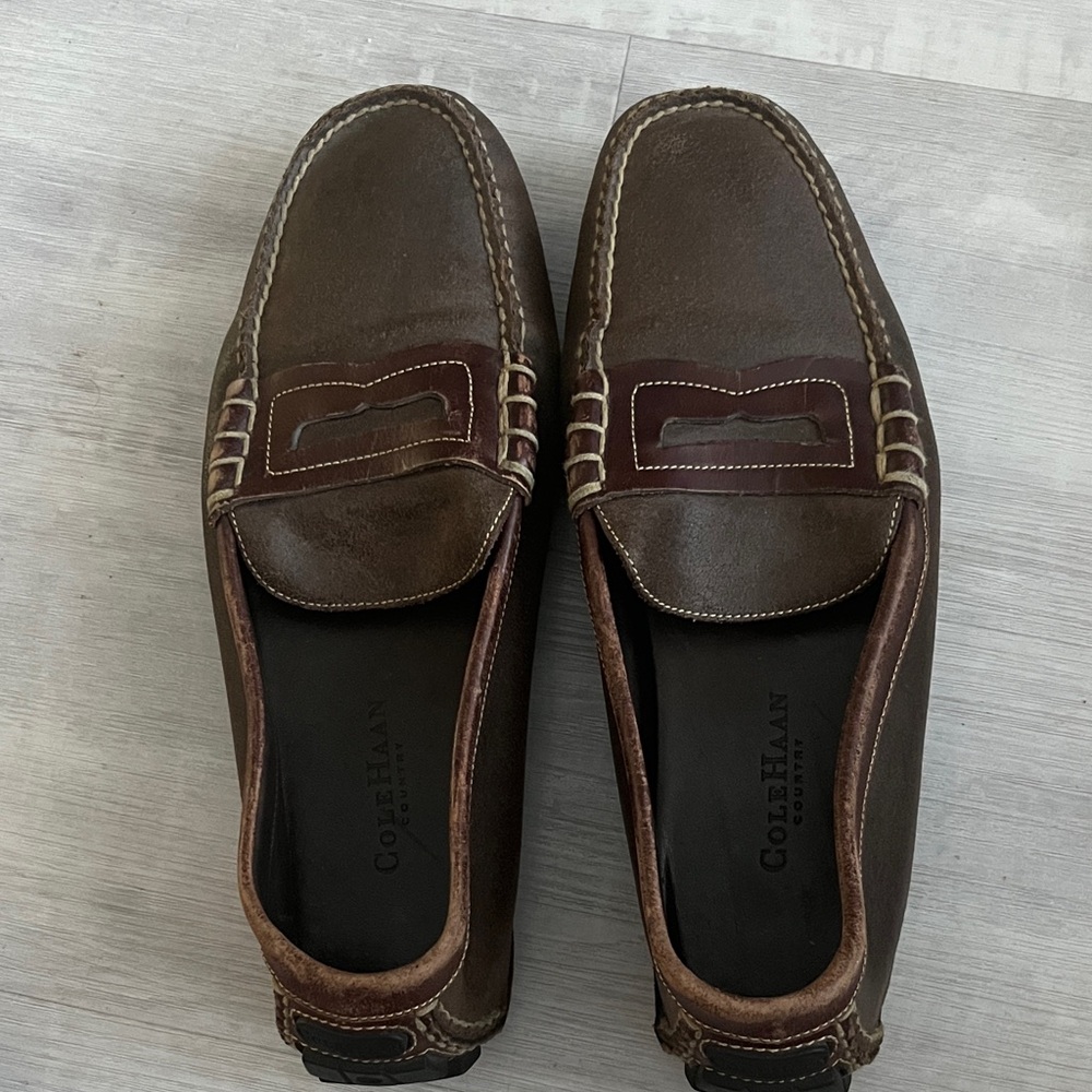Cole Haan Men's Dark Brown Leather Slip-Ons Driving Shoes
